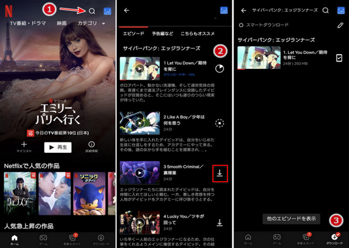 Netflixアプリから動画をダウンロード